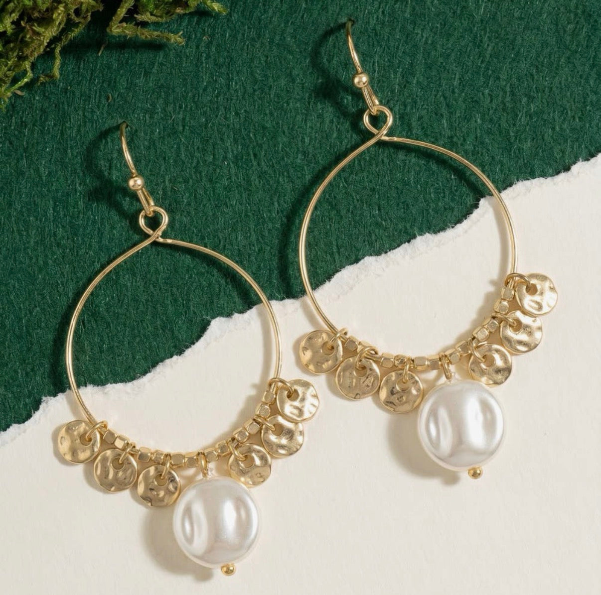 Pearl and Disc Charm Hoop Earrings
