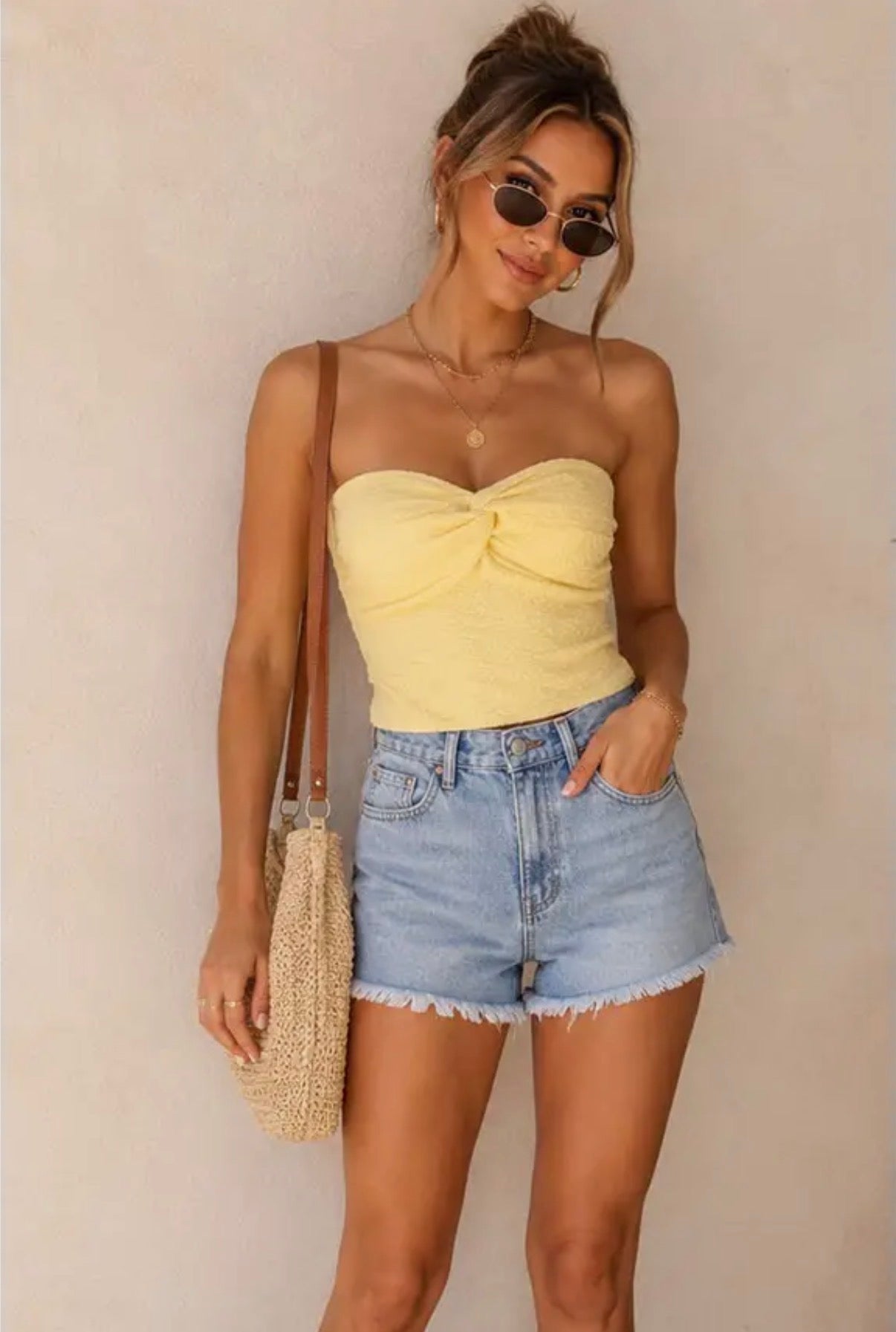 Sun-Kissed Twist Front Bandeau Top