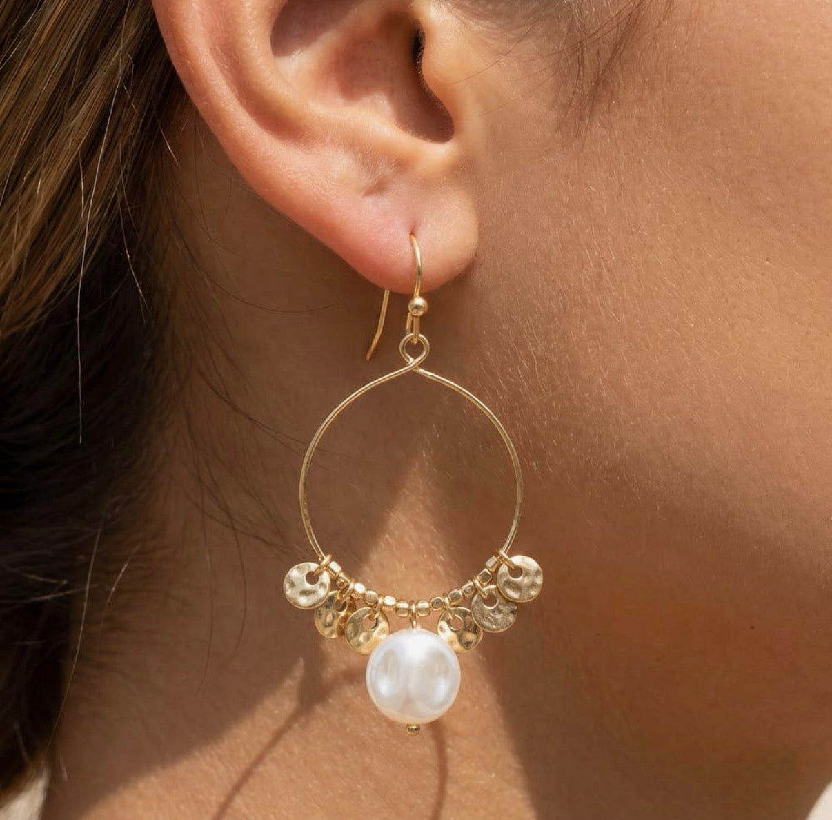 Pearl and Disc Charm Hoop Earrings