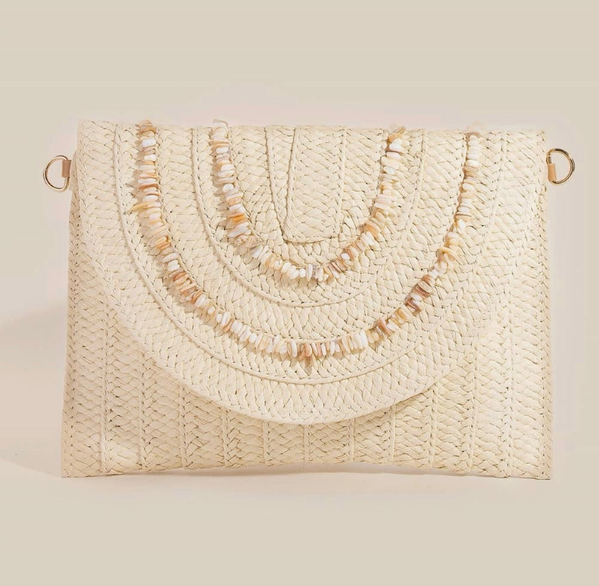 Shell Beaded Accent Paper Woven
Envelope Clutch Bag
