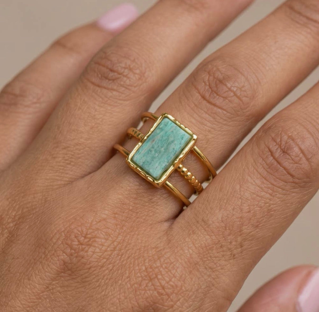Jade | Emerald Cut Stone Triple Band Ring