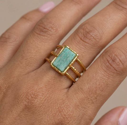 Jade | Emerald Cut Stone Triple Band Ring