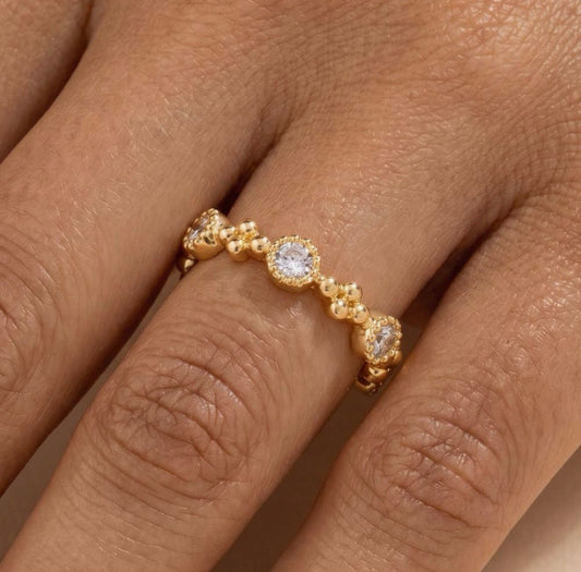 Sol Beaded Bezel Cz Band Ring